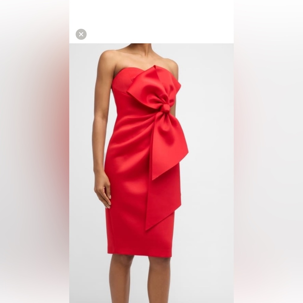 $398 BADGLEY MISCHKA Strapless Bow Front Bodycon Scuba Midi Dress Red US 8